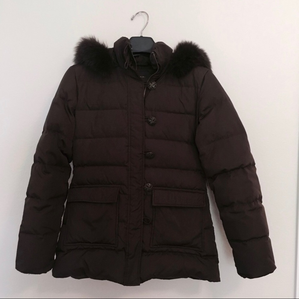 Tahari Genuine Fox Fur Down Parka